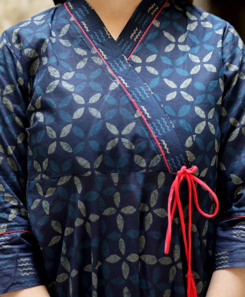 Miravan Blue Abstract Printed Angrakha Kurta for Women - Image 4